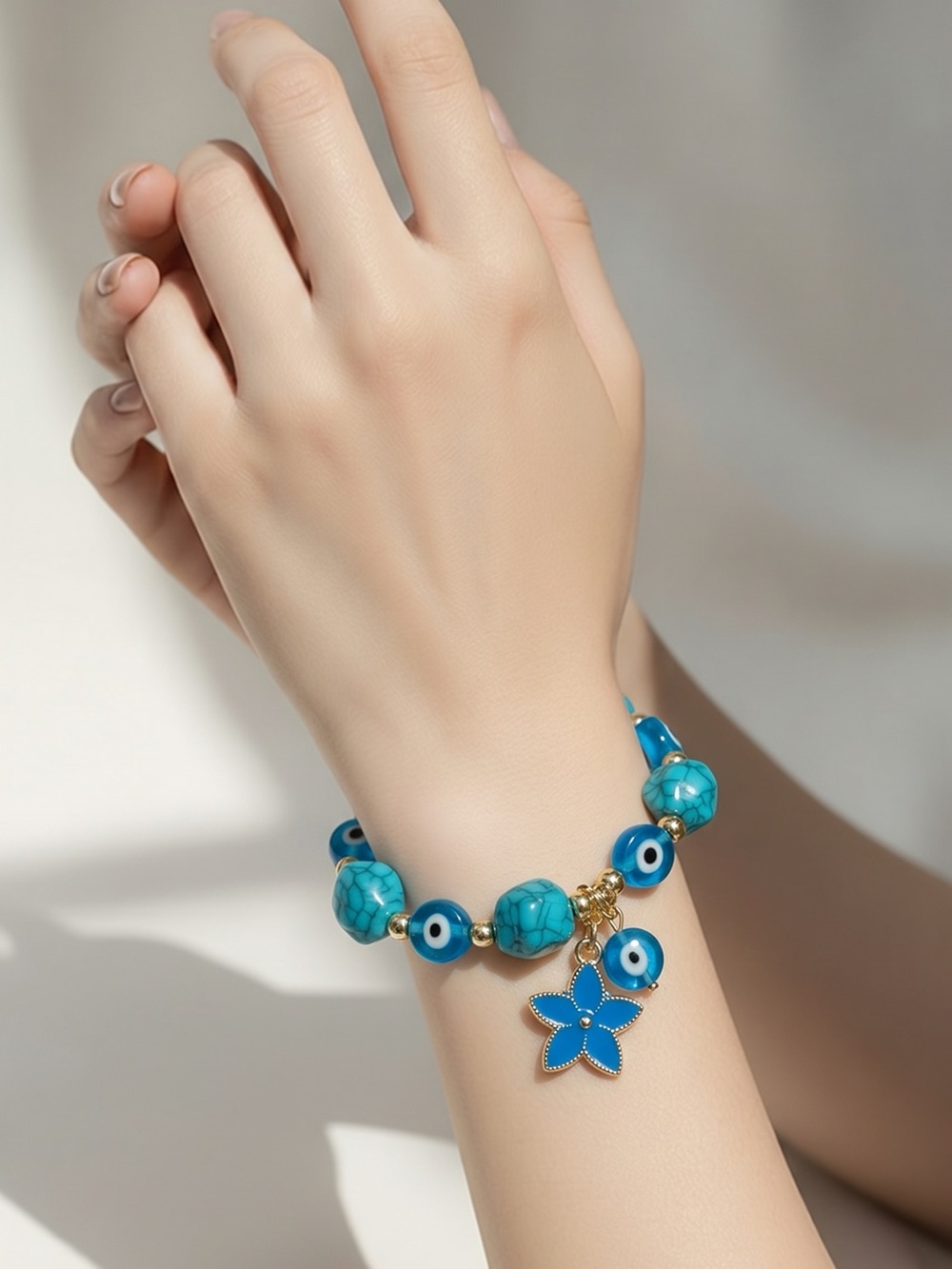Turquoise and evil eye elastic bracelet small size